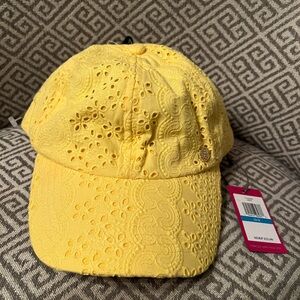 Vince Camuto Yellow Eyelet Tie Back Baseball Cap. New with Tags.